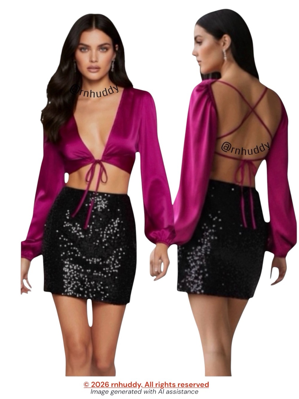 Superdown M magenta satin crop top